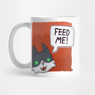 Feed Me! [Tuxedo Cat With A Red Background] Mug